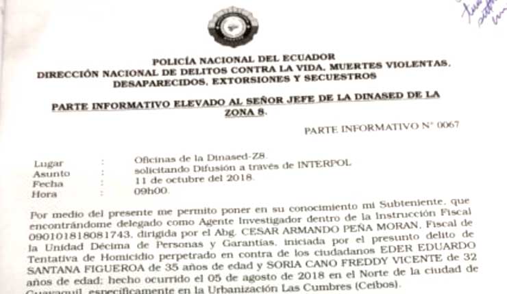 Policía de Ecuador solicita a Interpol difusión roja para los Roditti